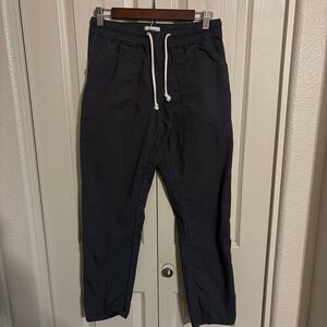 PACT Women’s Woven Twill Roll-Up Pants Small Gray Elastic Waist Drawstring